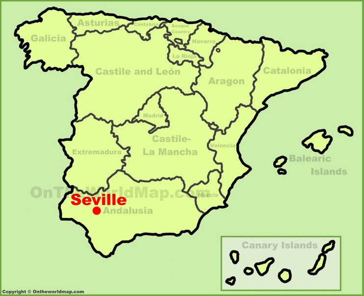 Sevilla en el mapa de España