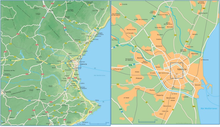 Mapa de alrededores de Valencia