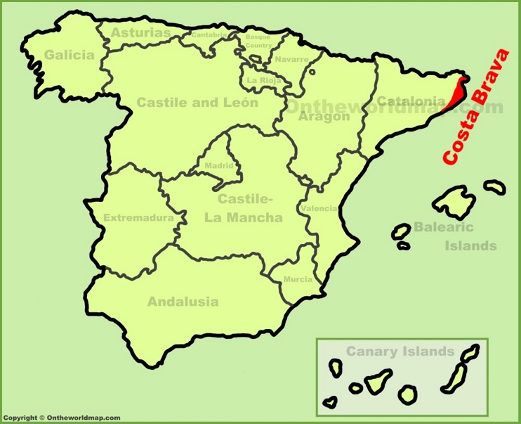 Costa Brava en el mapa de España