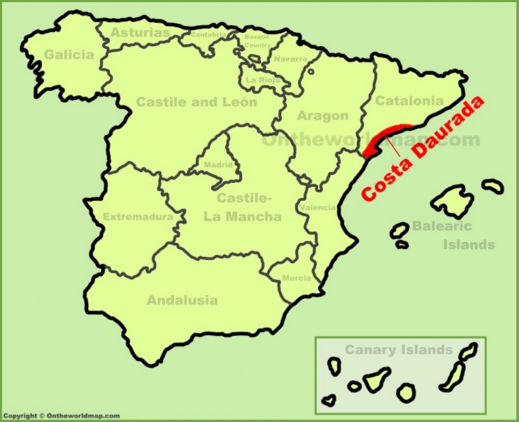 Costa Dorada en el mapa de España