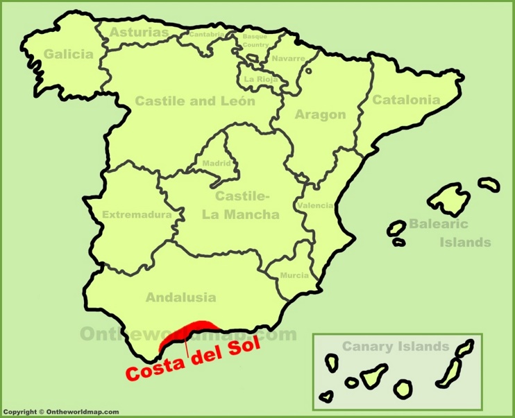 Costa del Sol en el mapa de España