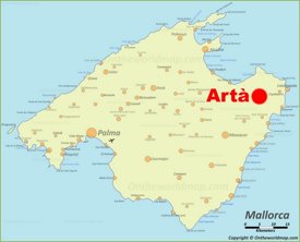 Artà en el mapa de Mallorca