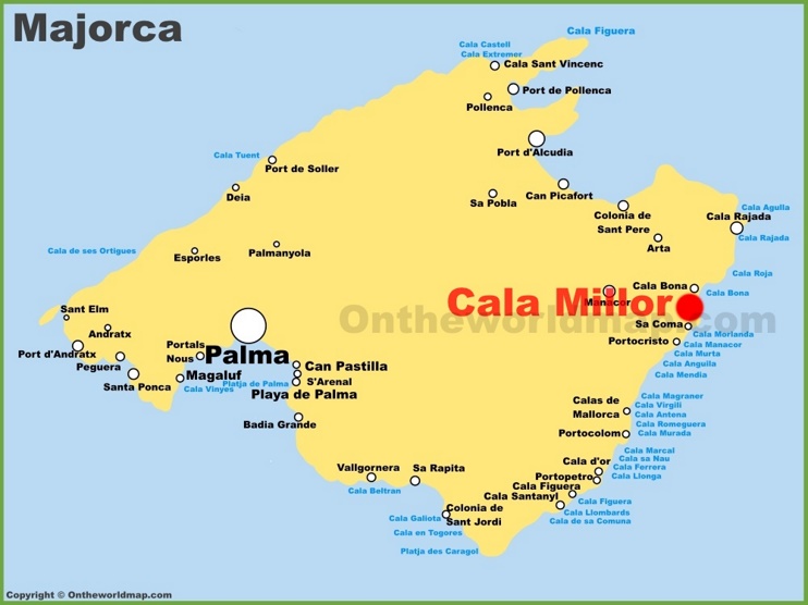 Cala Millor en el mapa de Mallorca
