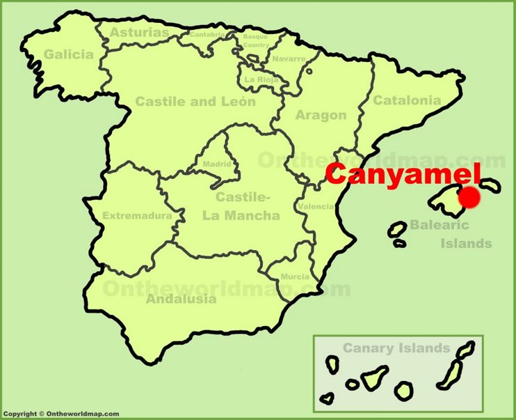 Canyamel en el mapa de España