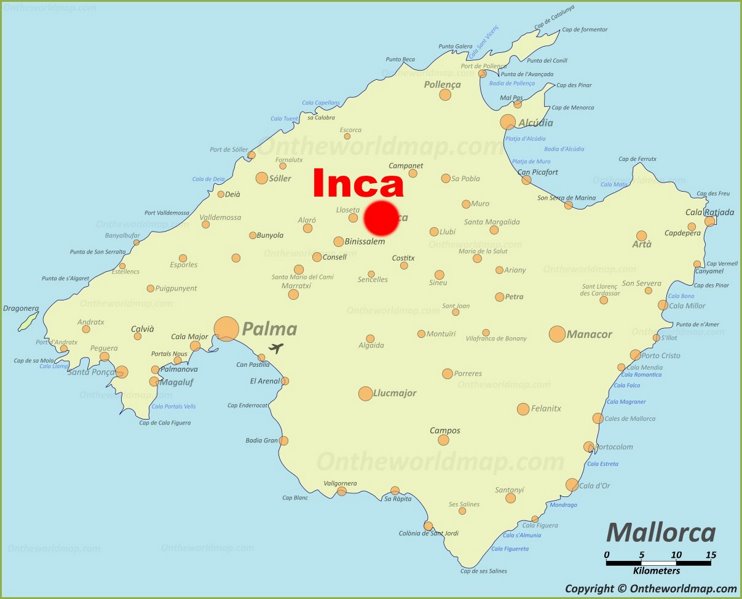 Inca en el mapa de Mallorca